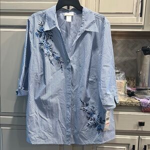 Alfred Dunner Blue and White Striped Top